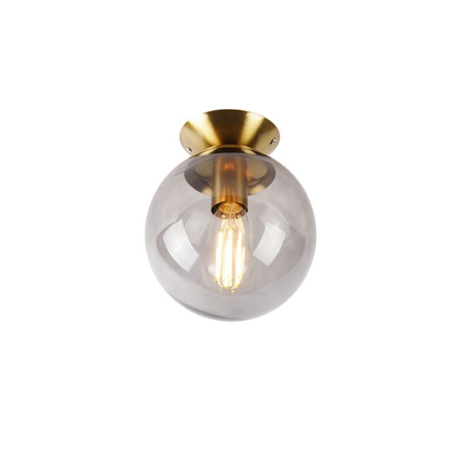 Smart Home QAZQA | Art Deco Deckenlampe Messing Mit Rauchglas - Pallon