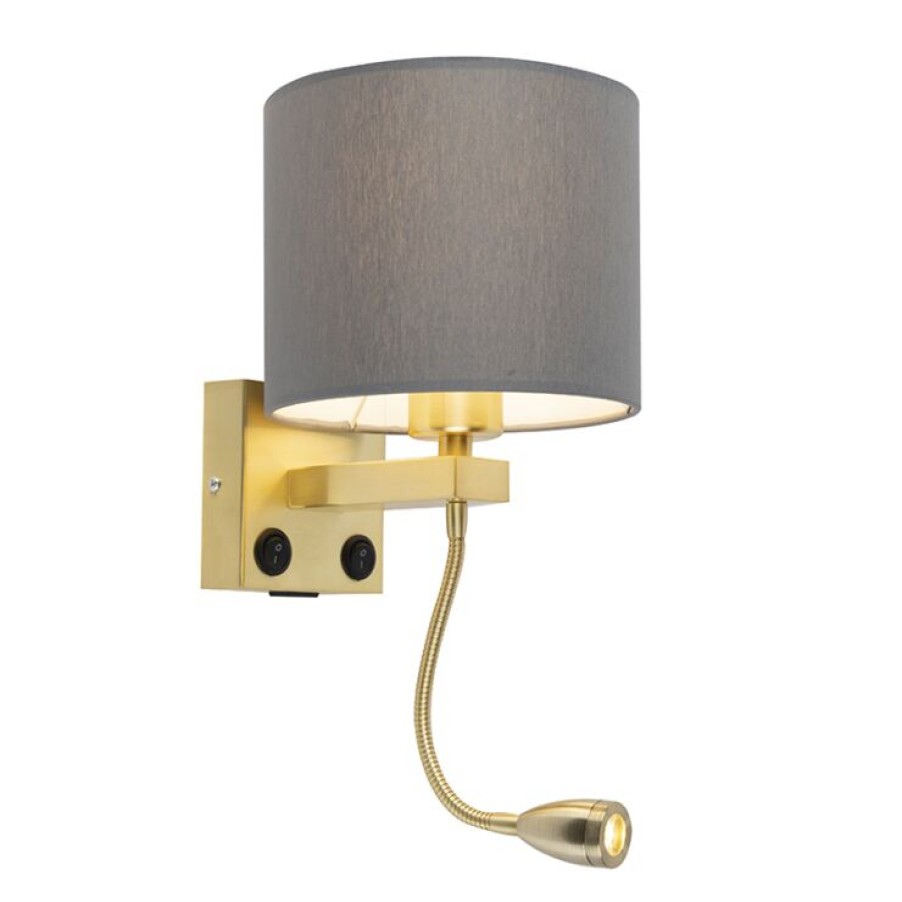 Innenbeleuchtung QAZQA | Art Deco Wandlampe Gold Mit Usb Und Grauem Schirm - Brescia