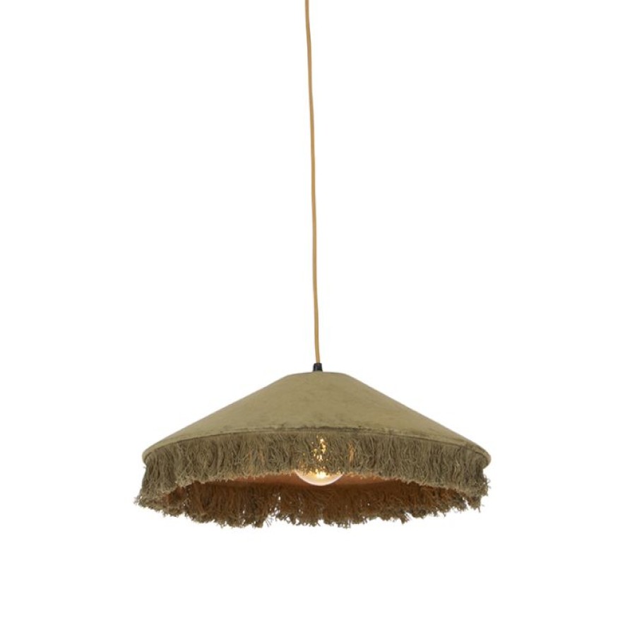 Innenbeleuchtung QAZQA | Retro Hangende Lampe Gruner Samt Mit Ruschen - Frills