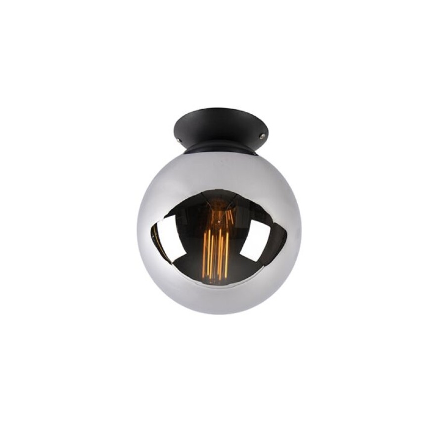 Smart Home QAZQA | Art Deco Deckenlampe Schwarz Mit Rauchspiegel - Pallon