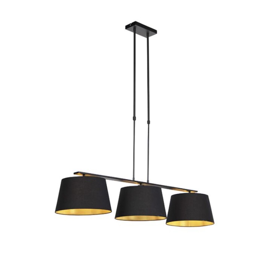 Innenbeleuchtung QAZQA | Hangelampe Mit Baumwollschirmen Schwarz Mit Gold 32 Cm - Combi 3 Deluxe